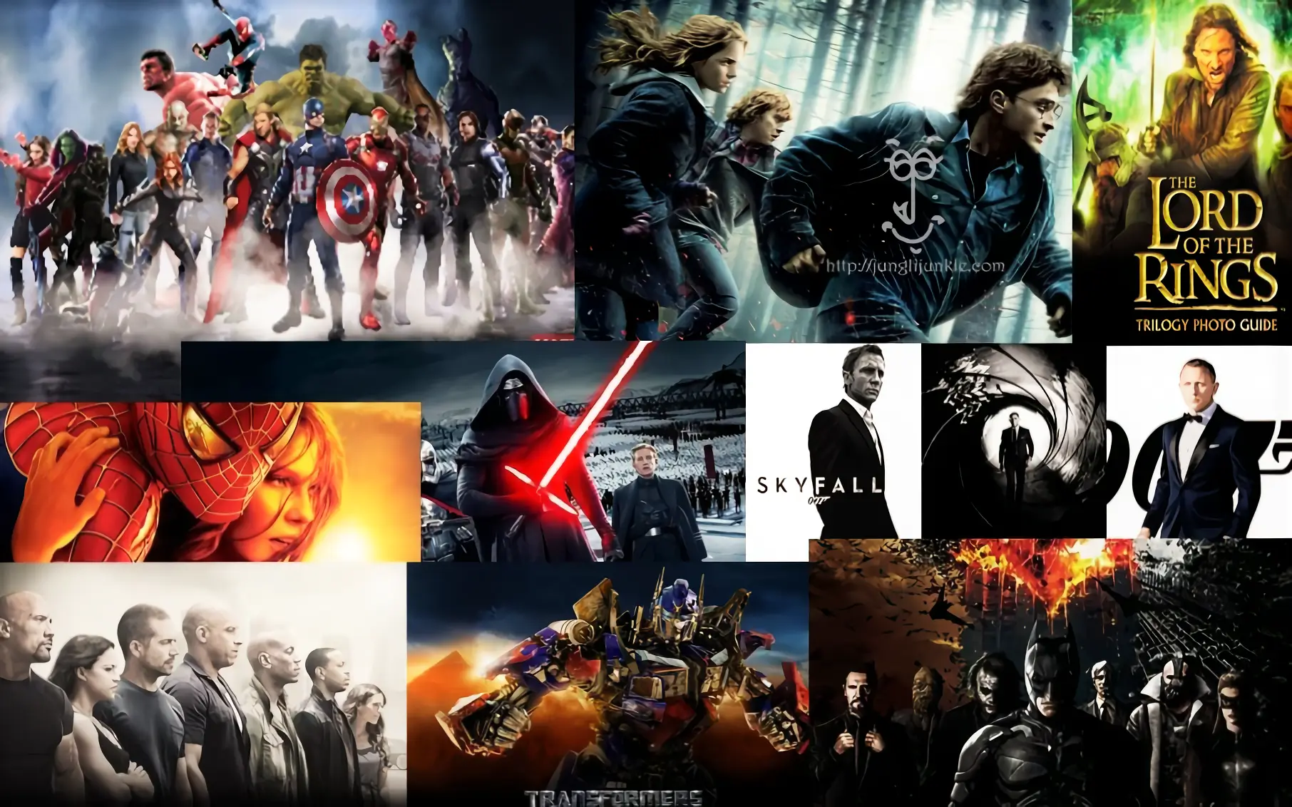 A cinematic collage of iconic movie franchises
